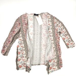 Naïf Cardigan Size 3X Womens Paisley Print  Gauze 3/4 Ruched Sleeves Open Front
